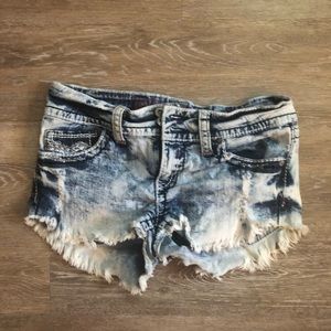 Acid wash fringe shorts